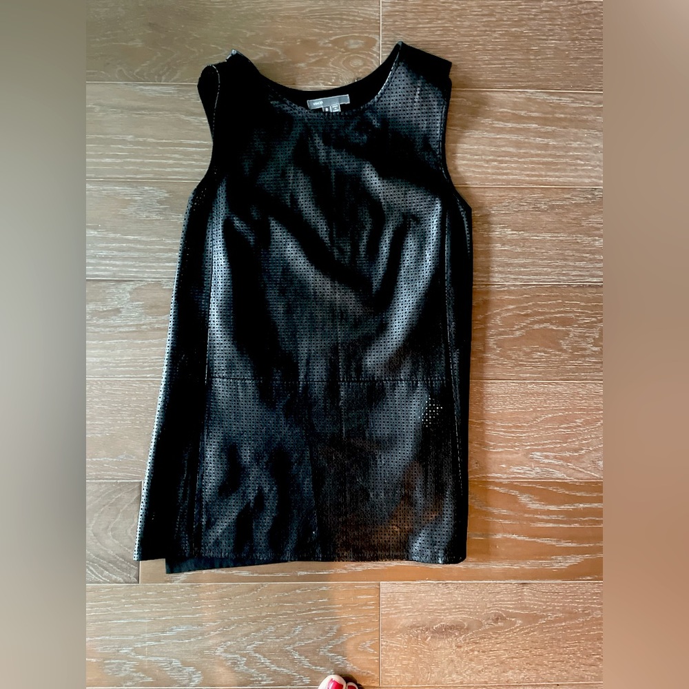Vince leather front mesh tank top